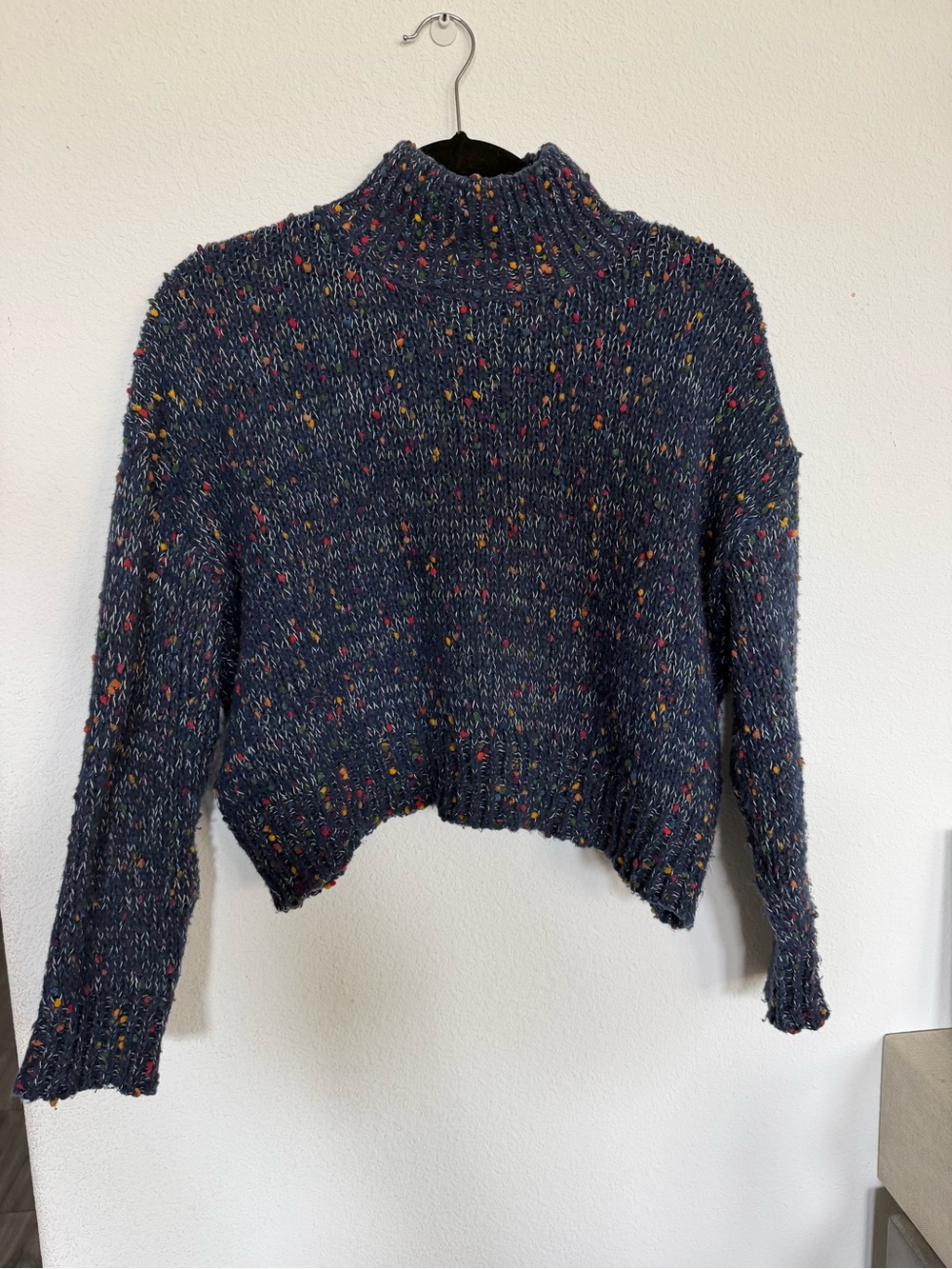 ALYA Navy Multicolor Confetti Knit Mock Neck Sweater Size S